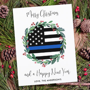 Carte Postale Budget Police Noël Couronne bleu Drapeau Fête