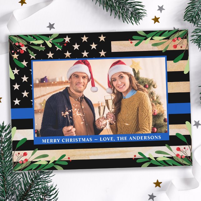 Carte Postale Budget Police Noël personnalisé Photo drapeau bleu (Créateur téléchargé)