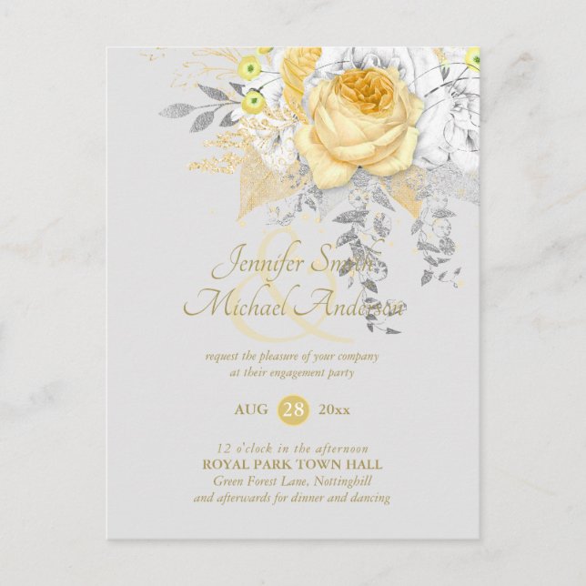 Carte Postale Budget Roses Blanches en Or Paillettes Ampersand à (Devant)