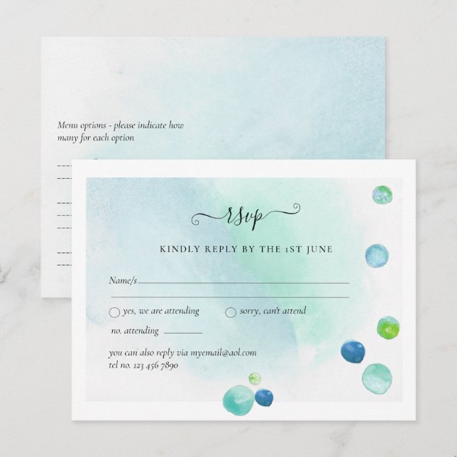 Carte Postale BUDGET RSVP Mariage Moderne Abstrait Verre de Mer (Devant / Derrière)