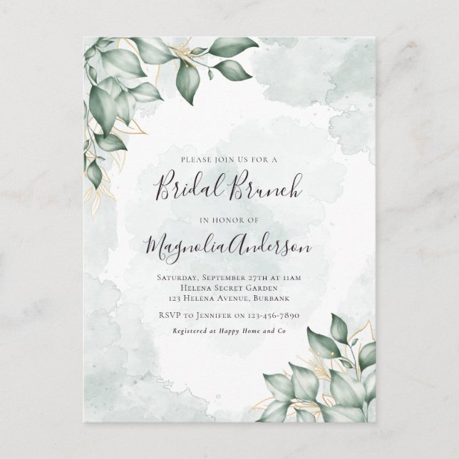 Carte Postale BUDGET Watercolor Eucalyptus Bridal Brunch (Devant)