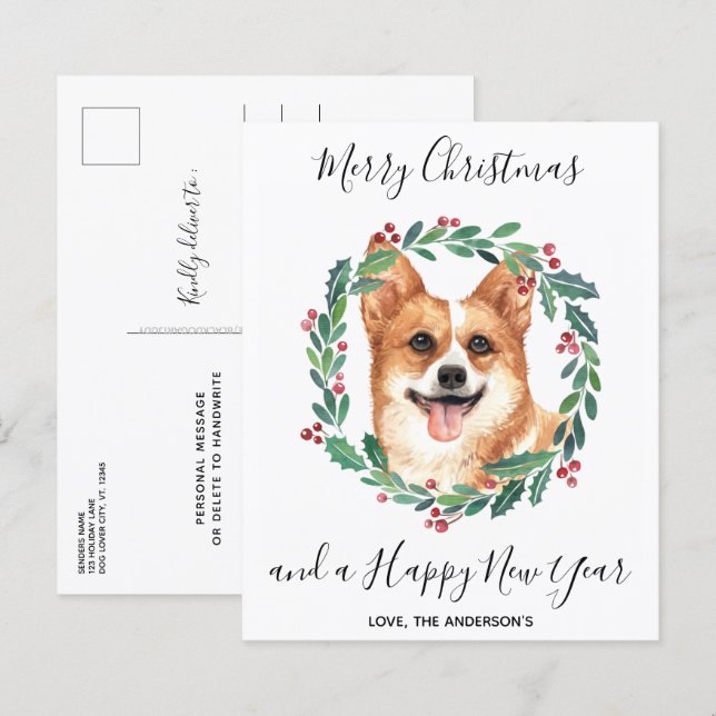 Carte postale Budget Welsh Corgi Chien Merry Chris (Devant / Derrière)