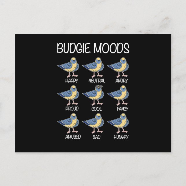 Carte Postale Budgie Moods Budgie Lover Oiseau Lover (Devant)