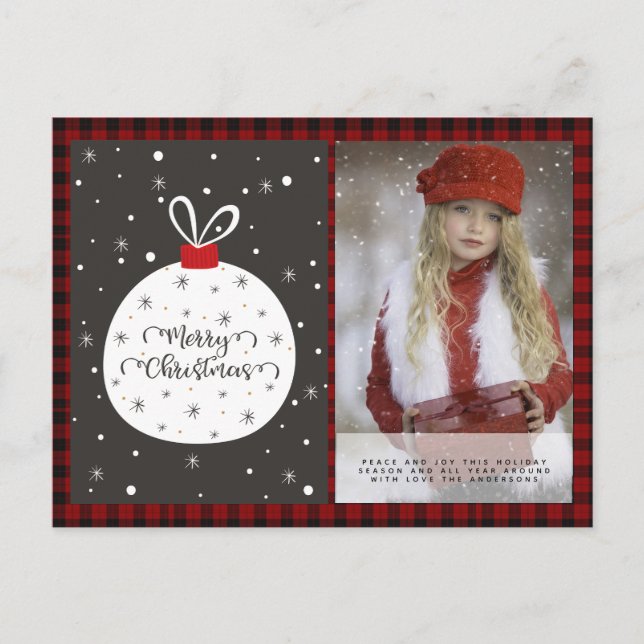 Carte Postale Buffalo Plaid Photo Noël Nouvel An Folk Art Bauble (Devant)