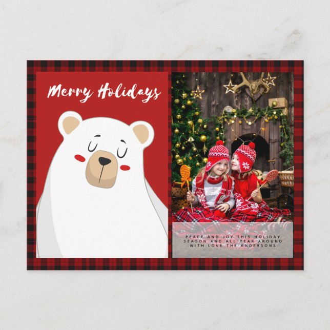 Carte Postale Buffalo Plaid Photo Noël nouvel an Folkart PolarBe (Devant)