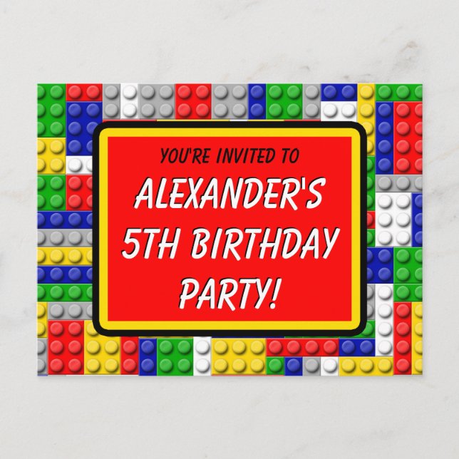 Carte Postale Building Blocks Invitation de fête d'anniversaire  (Devant)