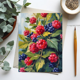 Carte Postale Buisson de framboises et de mûres à l'aquarelle Fr