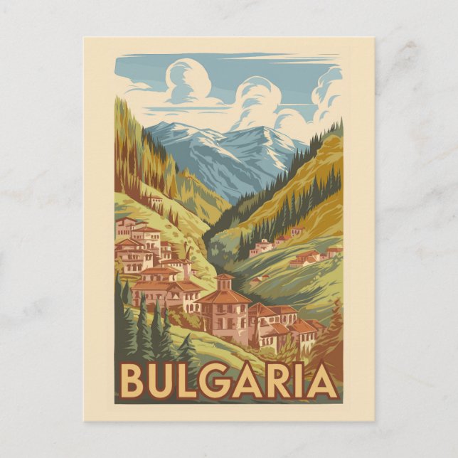 Carte Postale Bulgarie Illustration peinte Voyage Art Vintage (Devant)