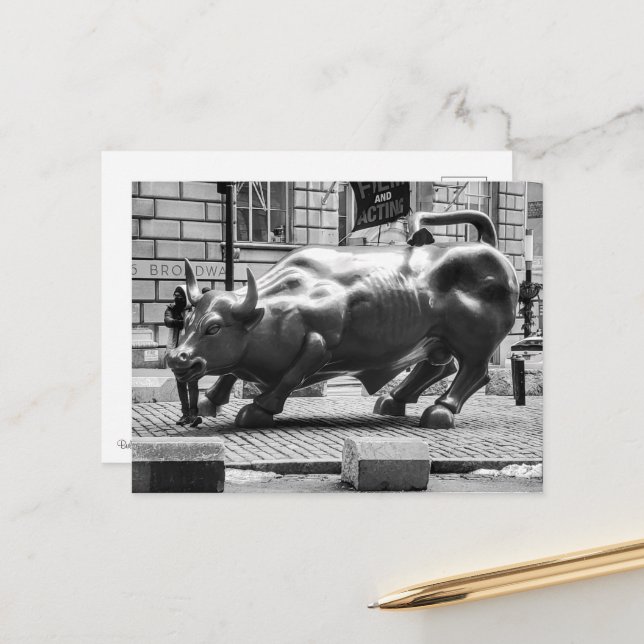 Carte Postale Bull de Wall Street, New York (Devant/Arrière en situation)