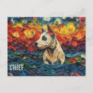 Carte Postale Bull Terrier Quadrillage papier Portrait de chien 
