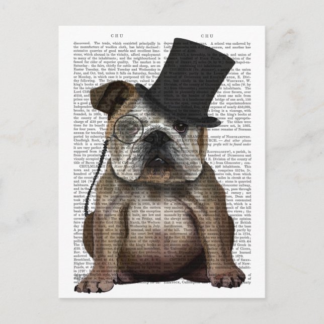 Carte Postale Bulldog anglais, Hound officiel et Casquette (Devant)