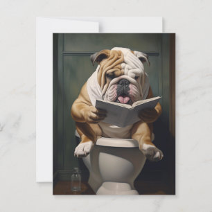 Carte Postale Bulldog littéraire Amusant Humour de salle de ba