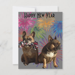 Carte postale bulldogue française Happy New Year