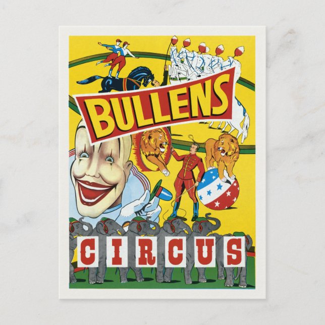 Carte Postale Bullentille Circus Poster vintage des années 1930 (Devant)