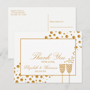 Carte Postale Bulles de Champagne Doré Mariage Merci