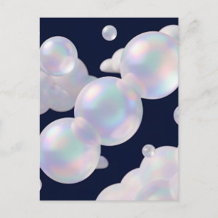 Carte Postale Bulles de Savon Iridescentes Flottantes Bleu Nuit