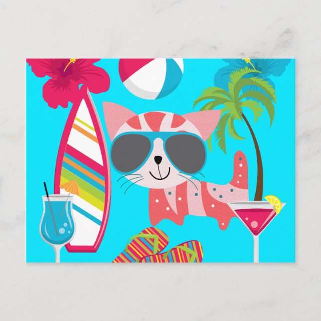 Carte Postale Bum Kitty Cat Sunglasses Beach Ball (Devant)