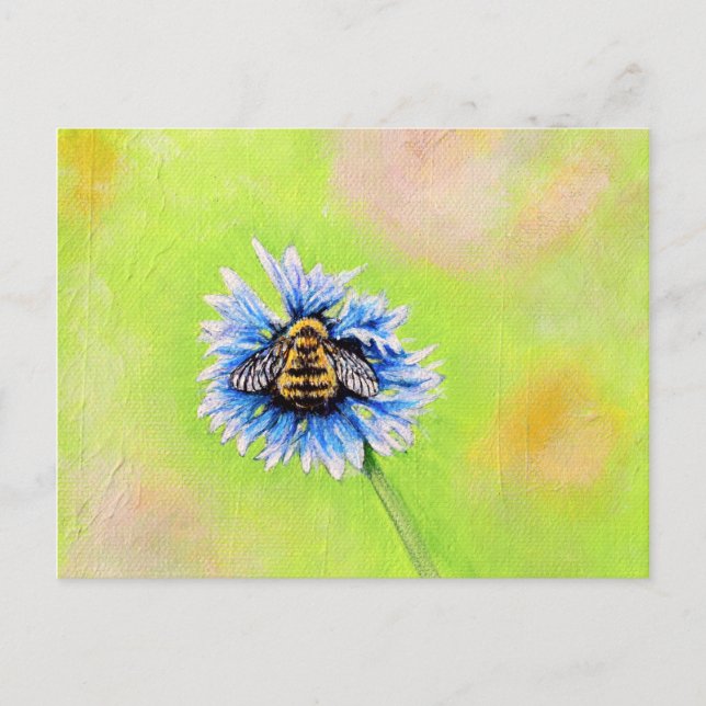 Carte Postale Bumble Bee sur une peinture à fleurs (Devant)