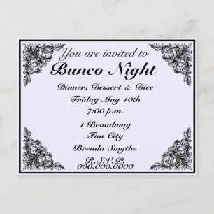 Carte Postale Bunco Night Invitation victorienne Vintage
