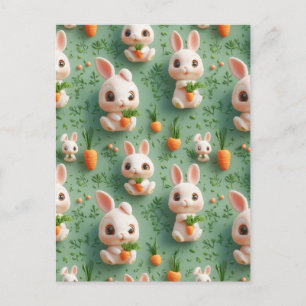 Carte Postale Bunnies et carottes Fluffy 3D Motif sans fil