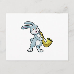 Carte Postale Bunny en musique avec saxophone