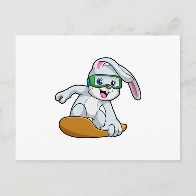 Carte Postale Bunny en Snowboard avec Snowboard (Devant)
