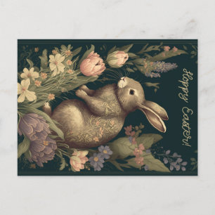 Carte Postale Bunny Hop Floral : Salutations de Pâques antiques,