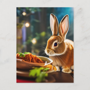 Carte Postale Bunny Mange Spaghetti