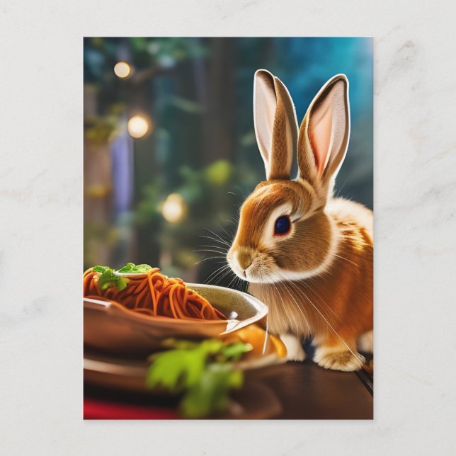Carte Postale Bunny Mange Spaghetti (Devant)