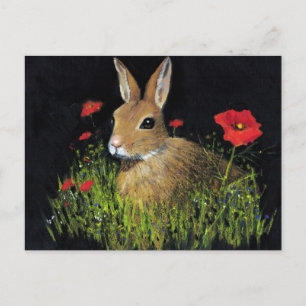 CARTE POSTALE BUNNY RABBIT EN PASTEL D'HUILE SUR NOIR