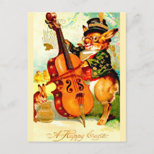 Carte Postale Bunny vintage Jouer avec Violon Salutation de Pâqu