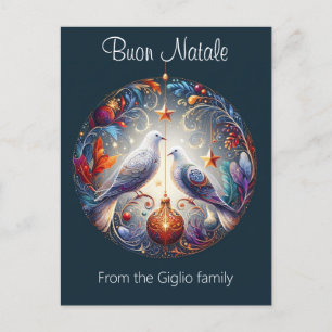 Carte Postale Buon Natale 2 colombes fête de Noël italienne