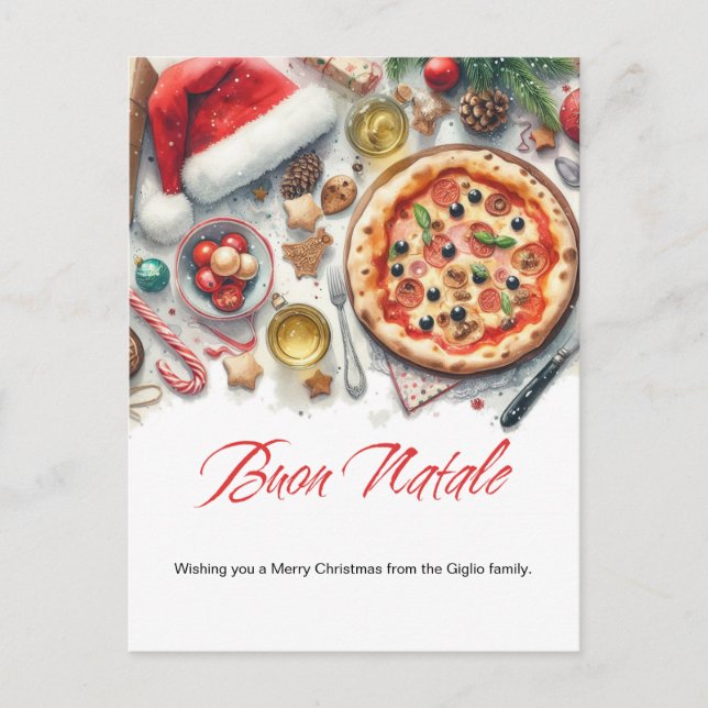 Carte Postale Buon Natale Aquarelle fête de Noël italienne (Devant)