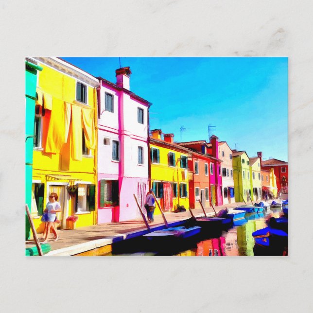 Carte Postale Burano, peinture d'aquarelle de Venise (Devant)