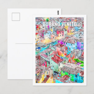 Carte Postale Burano Veneto Italie Fameux Travel Place Aquarelle