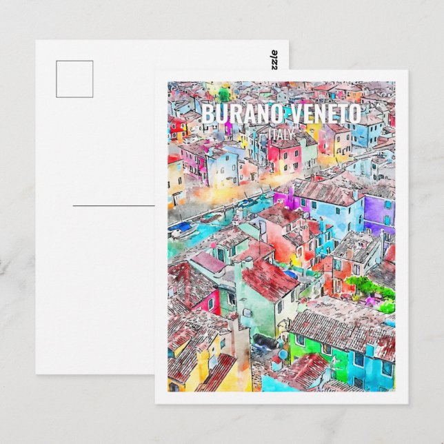 Carte Postale Burano Veneto Italie Fameux Travel Place Aquarelle (Devant / Derrière)