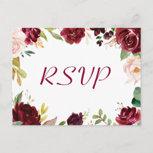 Carte Postale Burgundy Blush Chic Floral Wedding Réponse RSVP