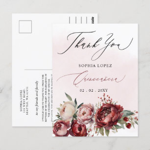 Carte Postale Burgundy Blush Floral Quinceañera Merci