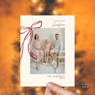 Carte Postale Burgundy Bow Famille Photo Noël Salutation