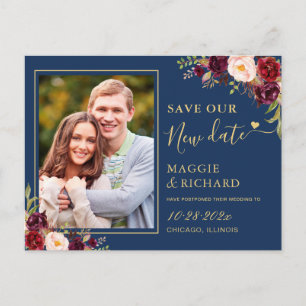 Carte Postale Burgundy Floral Navy Blue Gold Enregistrer La Nouv