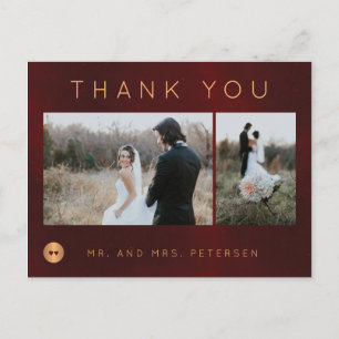 Carte Postale Burgundy foncé or mariage d'hiver photo merci