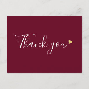 Carte Postale Burgundy Gold Heart Script Merci d'affaires