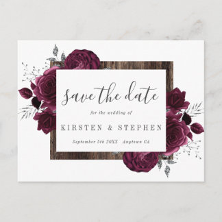 Carte Postale Burgundy Maroon Silver Floral Fall Enregistrer la 