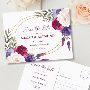 Carte Postale Burgundy Navy Blue & Blush Peony Geo Enregistrer l