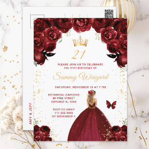 Carte Postale Burgundy Red Blonde Hair Princess Anniversaire