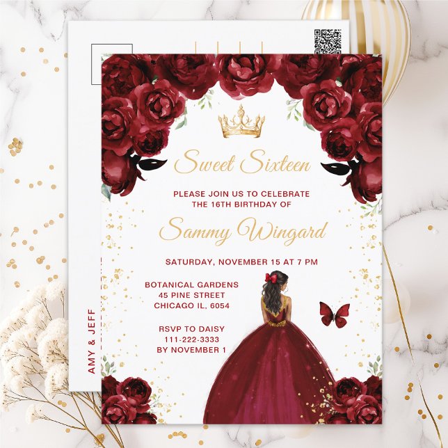 Carte Postale Burgundy Red Dark Skin Princess Sweet sixteen (Créateur téléchargé)