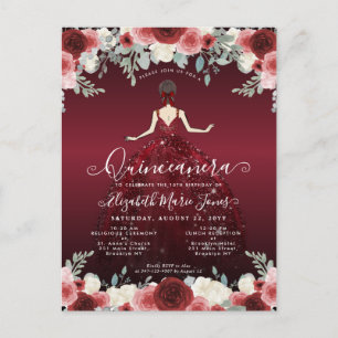 Carte Postale Burgundy Rouge Floral Princess Fête d'anniversaire