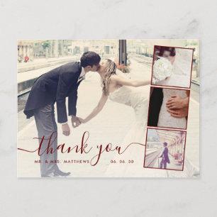 Carte Postale Burgundy Script 4 Photo Collage Mariage Merci