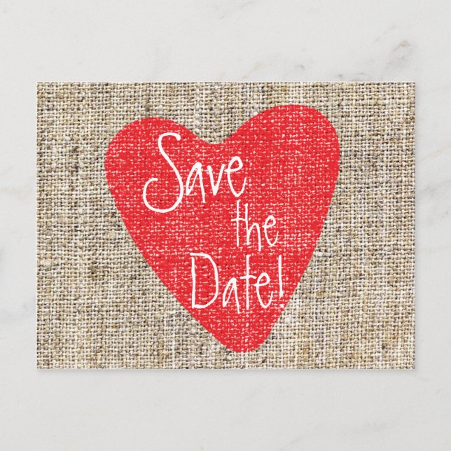 Carte Postale Burlap Red Heart Valentine Mariage Enregistrer car (Devant)