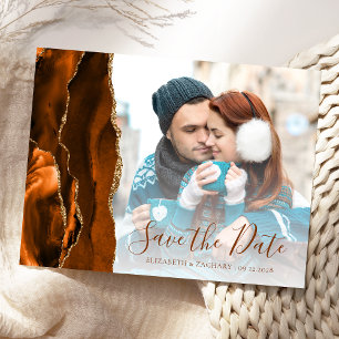 Carte Postale Burnt Orange Gold Agate Photo Enregistrer la date